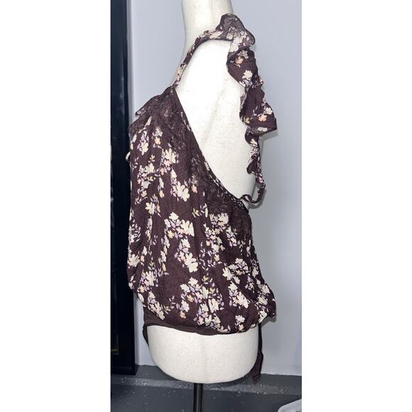 Intimately Free People Brown Ruffle Sleeve lace bodysuit size Large #16 - Picture 3 of 4